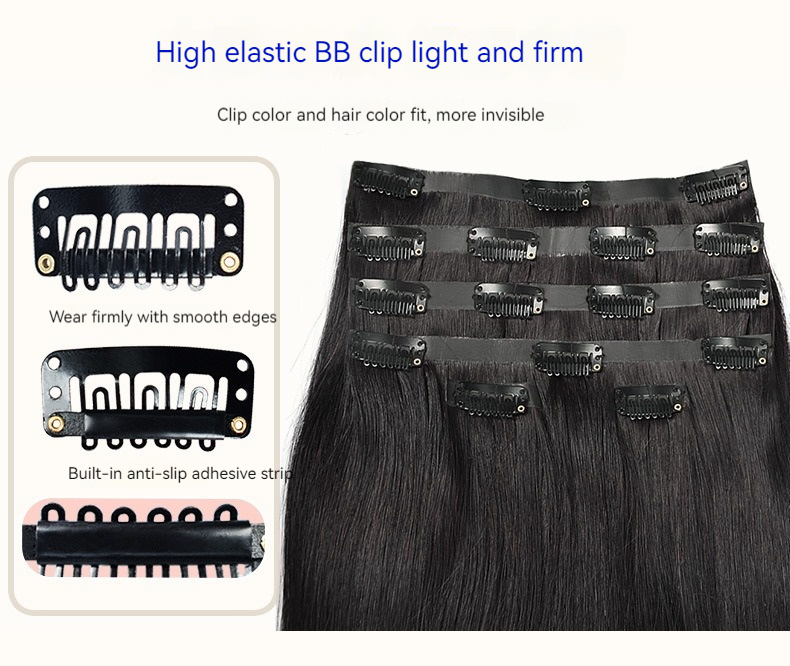 Embark on a timeless transformation with our PU clips, incorporating real hair extensions for radiant beauty that effortlessly elevates your overall style